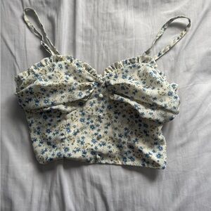 Floral Blue and Cream Women's Top